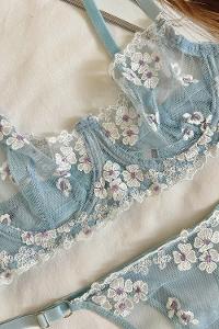 Blue Cotton Fabric Underwire Unsupport 