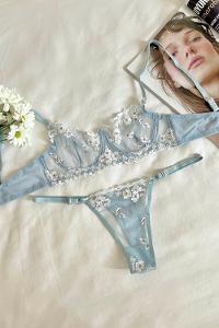 Blue Cotton Fabric Underwire Unsupport 