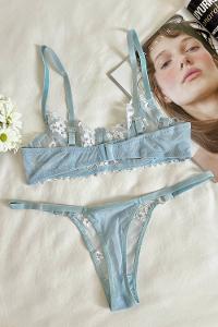 Blue Cotton Fabric Underwire Unsupport 