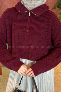 Claret Red Zippered Neck Long Arm Jumper