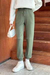 Khaki Elastic Trousers Normal Waist Bottom Tracksuit