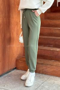 Khaki Elastic Trousers Normal Waist Bottom Tracksuit