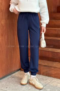Navy Blue Elastic Trousers Normal Waist Bottom Tracksuit
