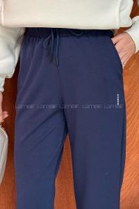 Navy Blue Elastic Trousers Normal Waist Bottom Tracksuit