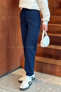 Navy Blue Elastic Trousers Elastic Waist Regular Cut Bottom Tracksuit