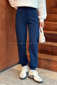 Navy Blue Elastic Trousers Elastic Waist Regular Cut Bottom Tracksuit