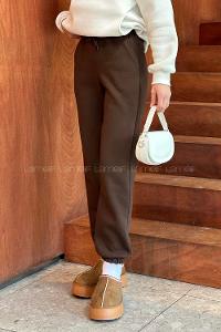 Lamelif Üç İplik Şardonlu Jogger Modelli Eşofman Altı Acı Kahve