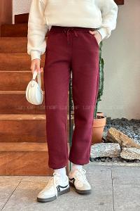 Claret Red Elastic Trousers Elastic Waist Regular Cut Bottom Tracksuit