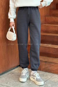 Smoked Elastic Trousers Elastic Waist Regular Cut Bottom Tracksuit