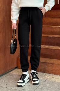 Black Elastic Trousers Elastic Waist Regular Cut Bottom Tracksuit