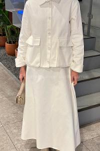 Lamelif Cep Detaylı İkili Etek  Tesettür Takım Beyaz