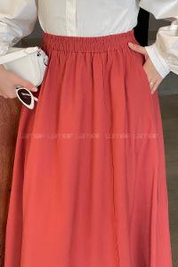 Lamelif Cep Detaylı Keten Etek Kiremit