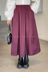 Lamelif Cep Detaylı Kloş Etek Mürdüm