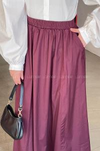 Lamelif Cep Detaylı Kloş Etek Mürdüm