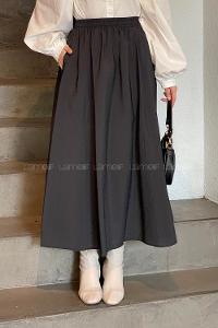 Lamelif Cep Detaylı Tensel Kloş Etek Koyu Füme