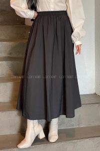 Lamelif Cep Detaylı Tensel Kloş Etek Koyu Füme