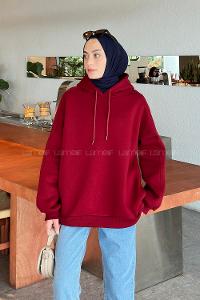 Claret Red Hood Neck Long Arm Unprinted Sweatshirt