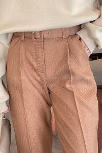 Camel Crepe Fabric High Waist Carrot Pant Pants