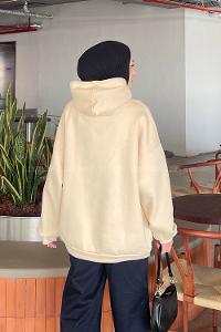 Lamelif Los Angeles Baskılı Oversize Sweatshirt Bej