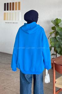 Lamelif Los Angeles Baskılı Oversize Sweatshirt Mavi