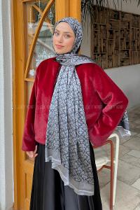 Lamelif C Desen Kaşmir Çift Taraflı Şal Antrasit Gri