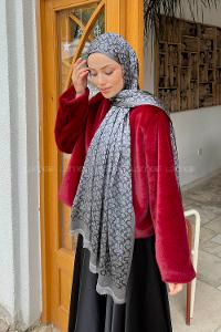 Lamelif C Desen Kaşmir Çift Taraflı Şal Antrasit Gri