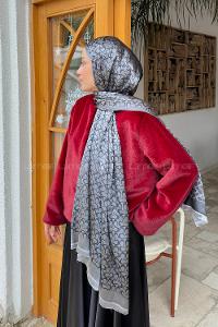 Lamelif C Desen Kaşmir Çift Taraflı Şal Antrasit Gri