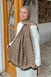 Lamelif C Desen Kaşmir Çift Taraflı Şal Camel Haki