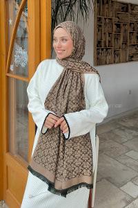 Lamelif C Desen Kaşmir Çift Taraflı Şal Camel Haki