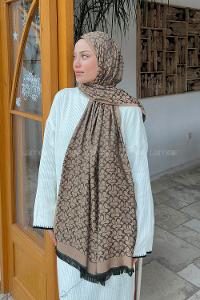 Lamelif C Desen Kaşmir Çift Taraflı Şal Camel Haki