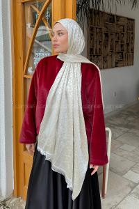 Lamelif C Desen Kaşmir Çift Taraflı Şal Taş Bej