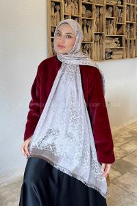 Lamelif C Desen Kaşmir Çift Taraflı Şal Vizon Taş