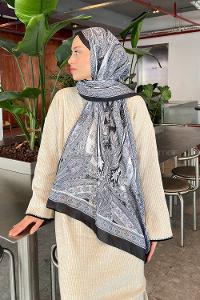 Lamelif Retro Desen Pamuk Şal Siyah beyaz