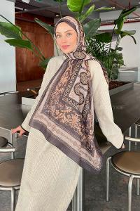 Lamelif Versa Desen Pamuk Şal Vizon Füme