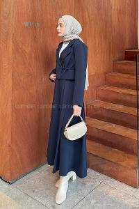Lamelif Ceketi Yandan Bağlamalı İnterlok Etekli Tesettür İkili Takım Lacivert