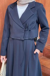 Lamelif Ceketi Yandan Bağlamalı İnterlok Etekli Tesettür İkili Takım Lacivert