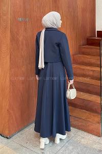 Lamelif Ceketi Yandan Bağlamalı İnterlok Etekli Tesettür İkili Takım Lacivert