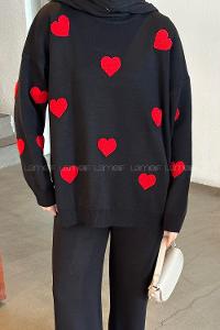 Lamelif Kalp Detaylı Tesettür İkili Takım Siyah