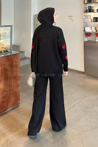 Lamelif Kalp Detaylı Tesettür İkili Takım Siyah