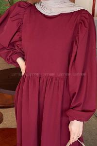 Claret Red Crew Neck Cotton Printed Dresess