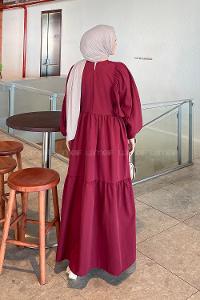 Claret Red Crew Neck Cotton Printed Dresess