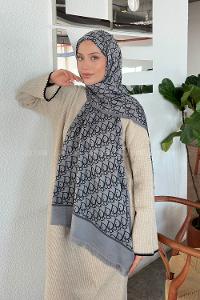 Lamelif Dior Desen Kaşmir Çift Taraflı Şal Antrasit Gri