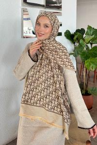 Lamelif Dior Desen Kaşmir Çift Taraflı Şal Bej Soft Kahve