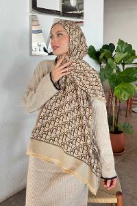 Lamelif Dior Desen Kaşmir Çift Taraflı Şal Bej Soft Kahve