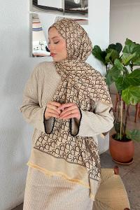 Lamelif Dior Desen Kaşmir Çift Taraflı Şal Bej Soft Kahve