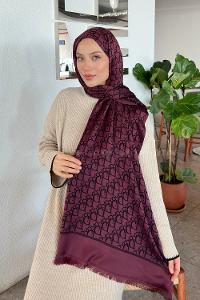 Lamelif Dior Desen Kaşmir Çift Taraflı Şal Koyu Bordo
