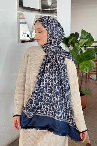 Navy Marine Cotton Fabric Cashmere Striped Printed Shawl