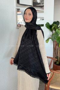 Lamelif Dior Desen Kaşmir Çift Taraflı Şal Siyah