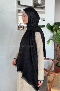 Lamelif Dior Desen Kaşmir Çift Taraflı Şal Siyah