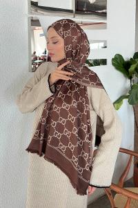 Lamelif G Desen Kaşmir Çift Taraflı Şal Acı Kahve Bej